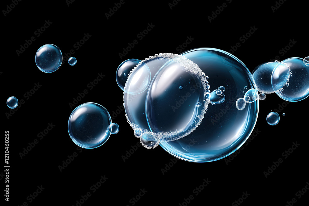 Poster bubbles floating in a dark space create a mesmerizing visual effect