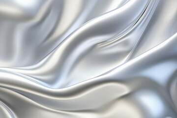 Obraz premium Flowing silver satin fabric textile design soft texture studio setting close-up view elegance and luxury