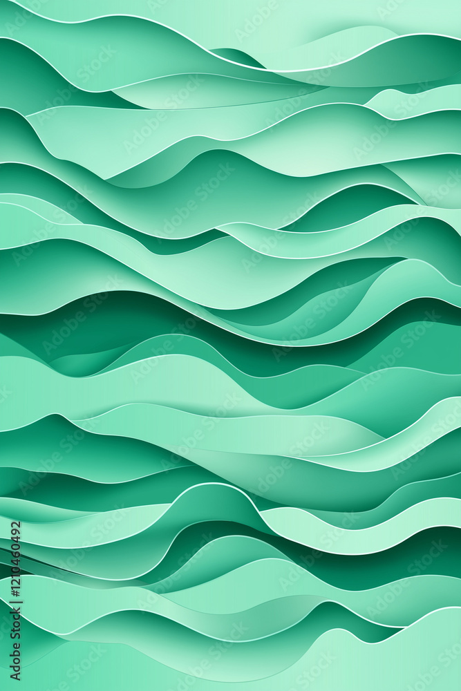 Poster green background with smooth waves and fluid lines, minimalist vector illustration in flat design st