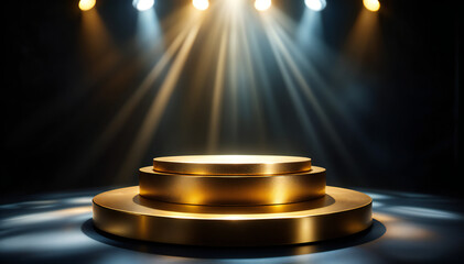 golden podium illuminated by spotlights