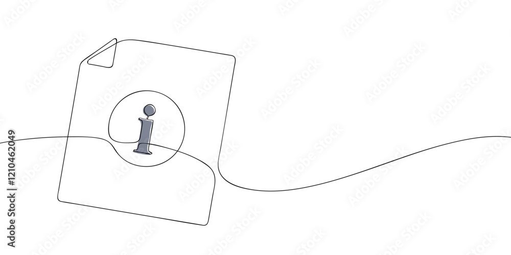 Poster a single line drawing of a information file. continuous line data symbol file icon in color. one lin