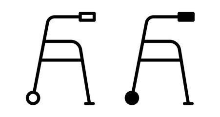 Medical walker Icons vectors. black solid and liner versions
