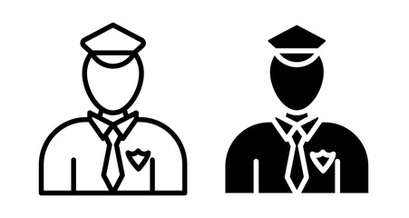 Officer Icons vectors. black solid and liner versions