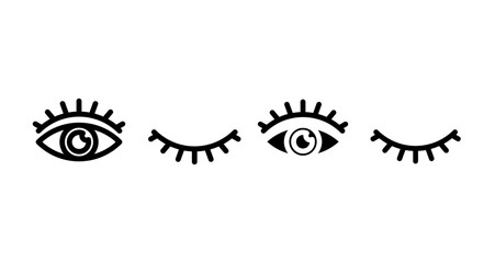 Eyes open and closed Icons vectors. black solid and liner versions