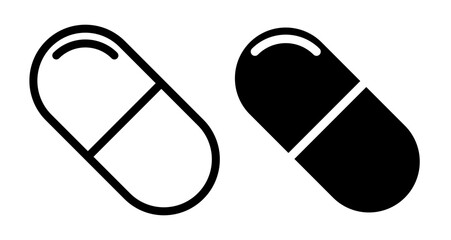 Pill capsule Icons vectors. black solid and liner versions