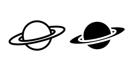 Saturn planet Icons vectors. black solid and liner versions