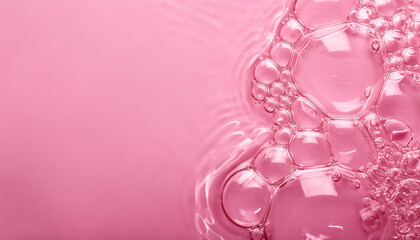 Pink water or serum bubble. Hyaluronic acid, natural substance. Molecule background, cosmetics
