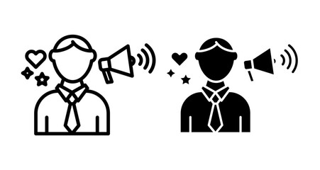 Influencer marketing Icons vectors. black solid and liner versions