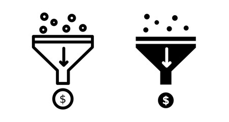 Sales funnel icons set in black filled and stroke line style