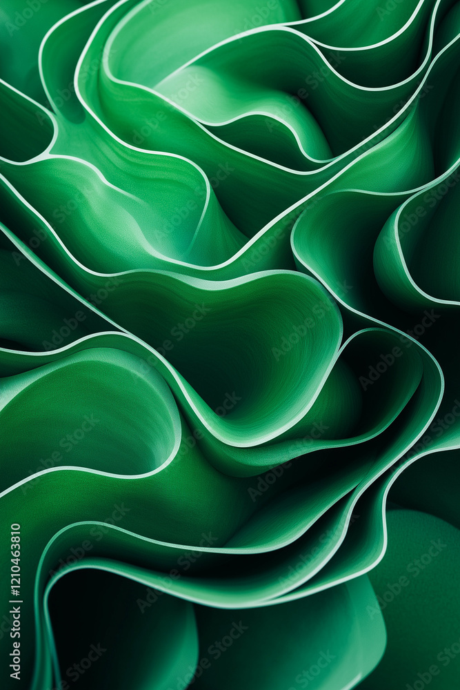 Poster green background with smooth waves and fluid lines, minimalist vector illustration in flat design st