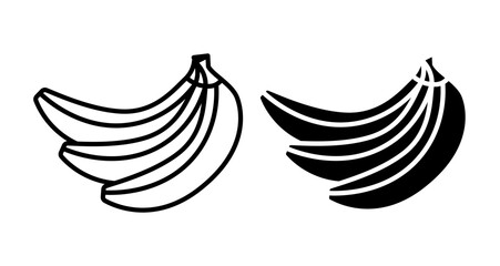 Banana icons set in black filled and stroke line style