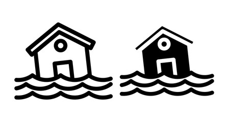 Flood icons in black and blue set