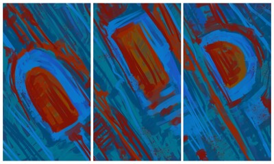 Modern interior triptych. The picture is painted by hand on a tablet.