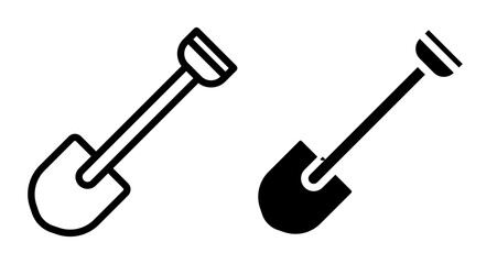 Shovel Icons vectors. black solid and liner versions