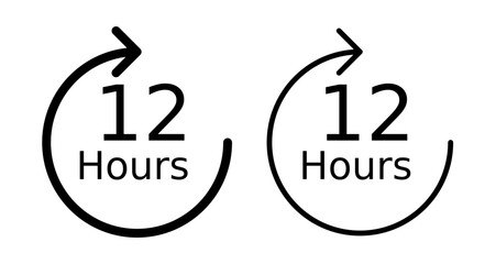 12 Hours clock Icons vectors. black solid and liner versions