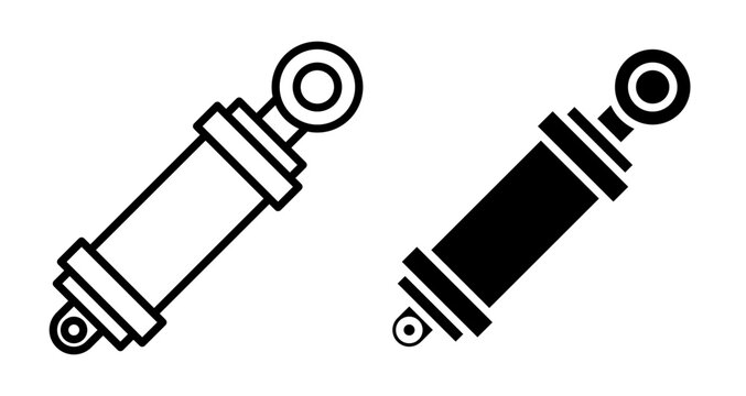 Hydraulic cylinder Icons vectors. black solid and liner versions