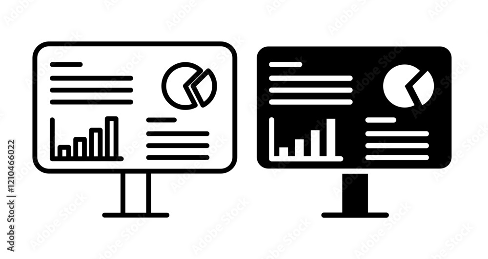 Poster admin dashboard icons vectors. black solid and liner versions