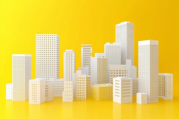 Obraz premium 3d buildings side view, yellow background 