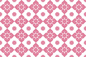 Ethnic fabric pattern, pink heart-shaped spiral lines, background for fabric pattern, postcard, paper