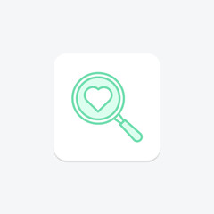 Magnifier Heart duotone line icon, vector, pixel perfect, illustrator file
