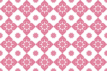 Ethnic fabric pattern, pink heart-shaped spiral lines, background for fabric pattern, postcard, paper