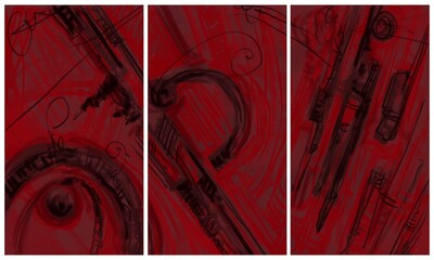 Modern interior triptych. The picture is painted by hand on a tablet.