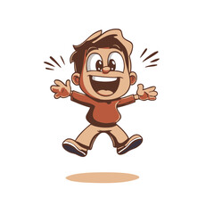 Fototapeta premium Joyful Jumping Boy Cartoon Illustration. Vector Image