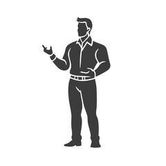 Obraz premium Man in shirt and pants presenting gesture. Vector Image
