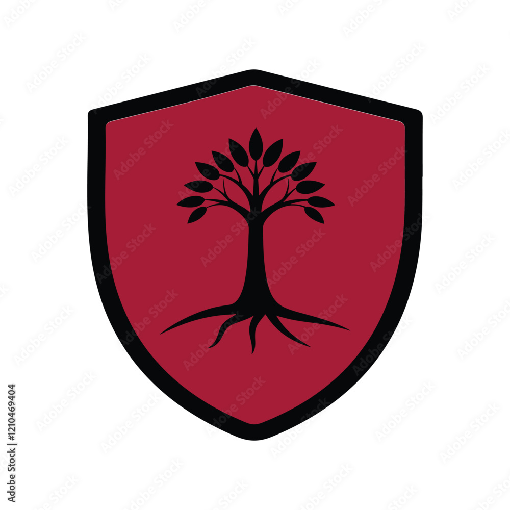Fototapete shield vintage color with tree logo icon. badges shape logo collections—shield shape sign vector ill