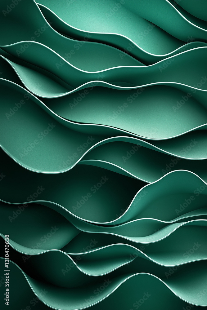 Poster green background with smooth waves and fluid lines, minimalist vector illustration in flat design st