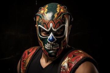 Viciously Dark Portrait of a Young Mexican Female Luchador Wrestler in Evening Sport Attire (3:2 aspect ratio)