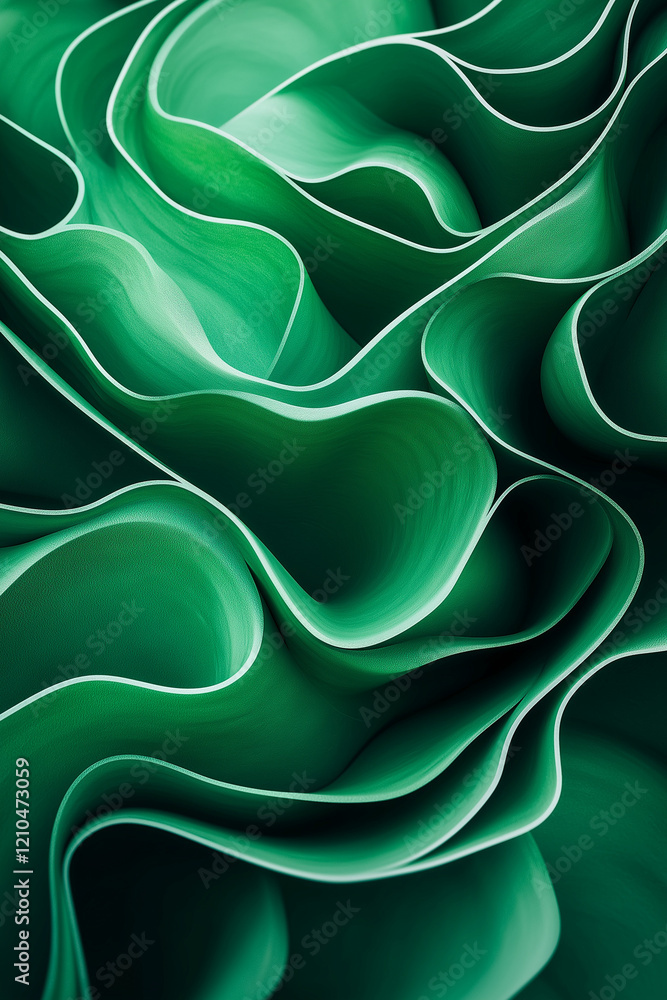 Poster green background with smooth waves and fluid lines, minimalist vector illustration in flat design st