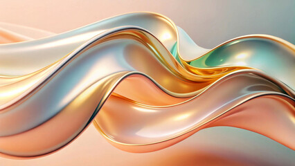 Obraz premium Silky, flowing ribbons in soft pastel colors create a sense of movement and elegance. The smooth, metallic surface reflects light, enhancing the fluidity and depth of the composition.AI