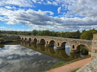 Puente Romano, the Roman bridge in Media, Extremadura, Spain