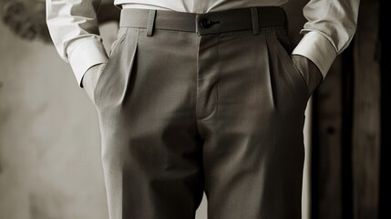 Men's Fashion: Close-up of Grey Trousers and Shirt