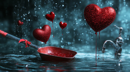 Heart shapes in a surreal water environment