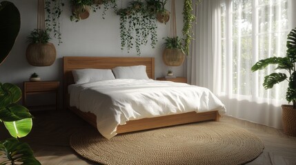 Serene Bedroom Oasis: A Sanctuary of Plants and Tranquility