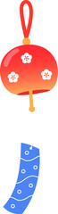 Japanese red wind chime with flower pattern illustration