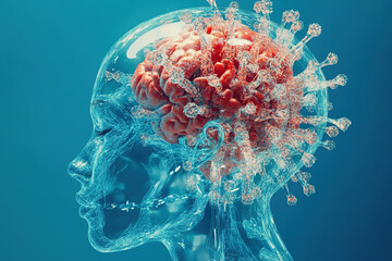 3D visualization of brain and virus in a transparent head