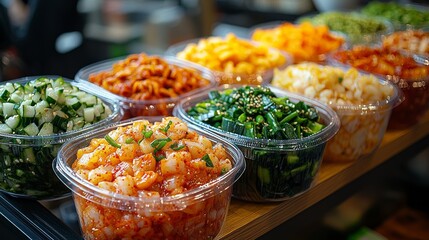 A colorful array of grilled hot pot ingredients in plastic trays at a vibrant night market, reflecting local dining culture and lifestyle choices