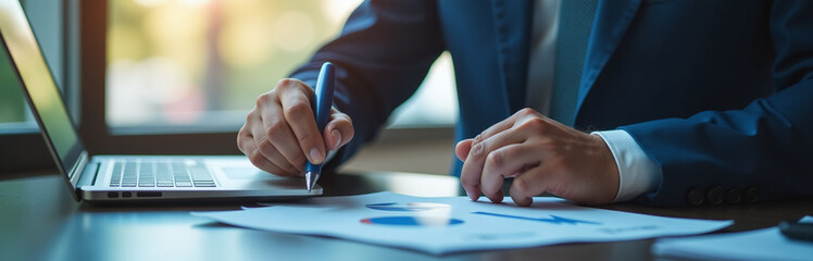 Fototapeta premium A Businessman Calculates Financial Data To Project Business Growth Trends For 2025 And Invest In Corporate Competitiveness Globally. 00001