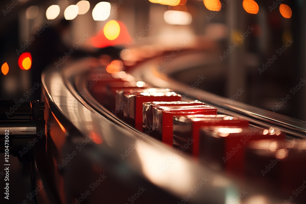 Aufkleber automated conveyor belt system moving wrapped products in factory