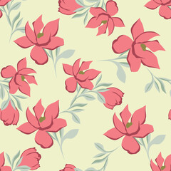 Seamless pattern with flowers and leaves. Vector graphics.
