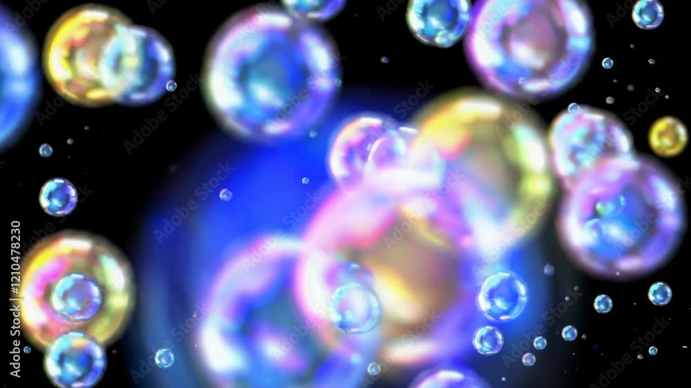 Poster abstract background with soft circle bokeh defocused and blurred on black background. blue and yello