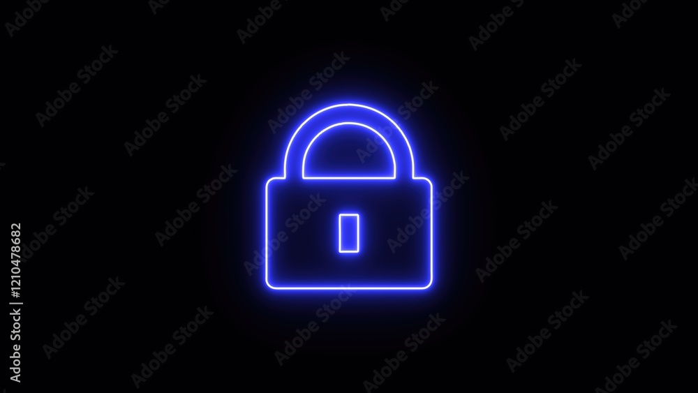 Poster glowing lock icon symbolizing security and privacy with a modern digital effect.