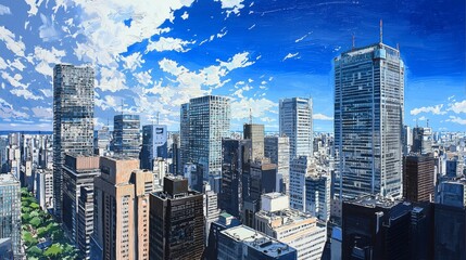 Obraz premium Depict the cityscape of Tokyo under a bright blue sky