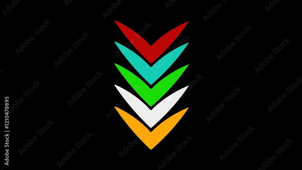 Poster colorful down arrow loop direction concept with seamless arrows showing navigation directions on a b
