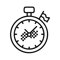 stopwatch with checkered flag icon, stopwatch with checkered flag line art - simple line art of stopwatch with checkered flag, perfect for stopwatch with checkered flag logos and icons