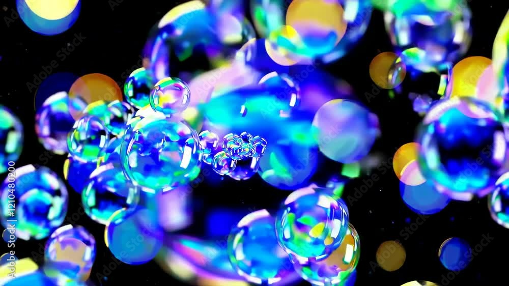 Poster abstract background with soft circle bokeh defocused and blurred on black background. blue and yello
