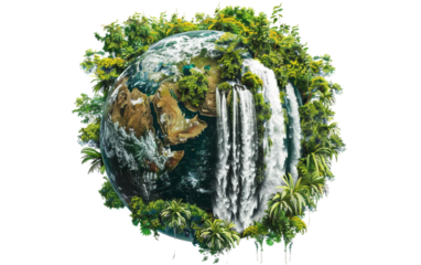 Globe surrounded by thick jungle vegetation symbolizing nature influence on the planet Isolated on Transparent background PNG